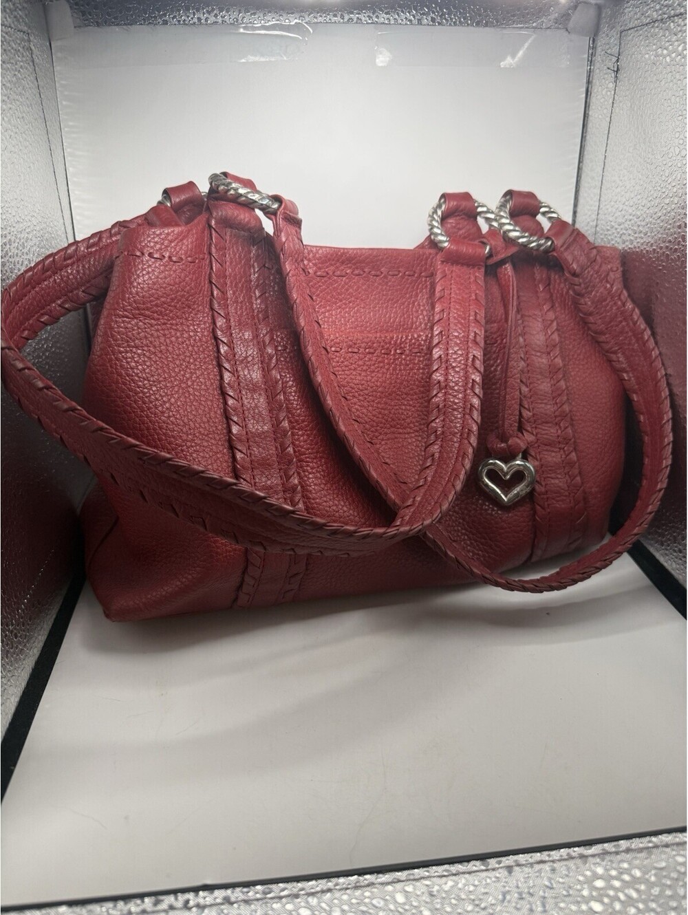Brighton Southwest Studded Red Leather Shoulder Bag Tote Handbag Purse EUC